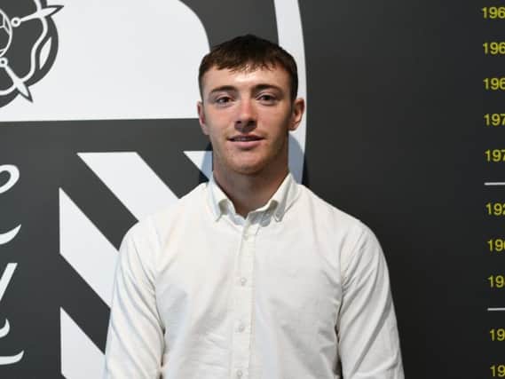 Leeds United striker Ryan Edmondson after signing his new contract today.