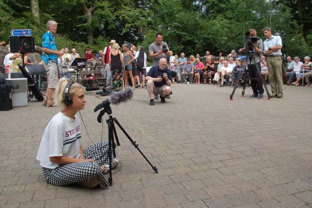 BBC crews film the Egton Bridge Gooseberry Show.