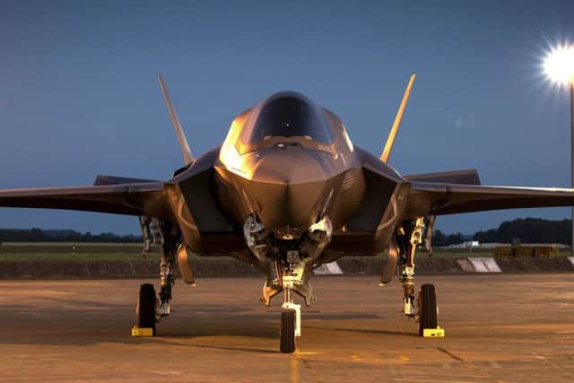 Image of Britains cutting-edge F-35B aircraft, on the flight line at their new home base of RAF Marham.  The first of Britains next-generation fighter jets have arrived home two months ahead of schedule in a major milestone for the Royal Air Force and Royal Navy.   The first of Britains new cutting-edge aircraft arrived into RAF Marham their new home in Norfolk. They touched down this evening after a trans-Atlantic flight from the United States, where Britain has more of the jets and 150 personnel in training.  The F-35s took off from Marine Corps Air Station Beaufort earlier today, and were flown by British pilots of the newly-reformed 617 Squadron, which was immortalised by the famous Dambusters raid of World War II.