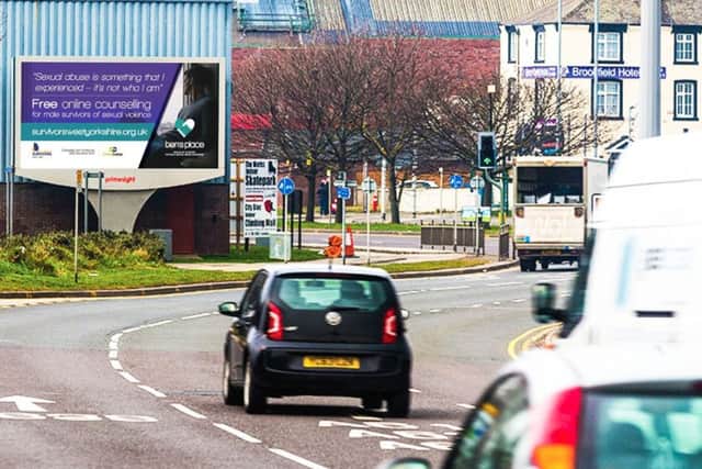POSTER: A Billboard  in Hunslet promoting Bens Place, which counsels male survivors of sexual abuse.
