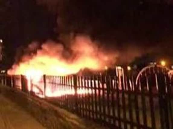 The fire blazing last night at a playground opposite Withinfields School.