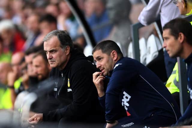 Marcelo Bielsa and his staff at Pride Park.