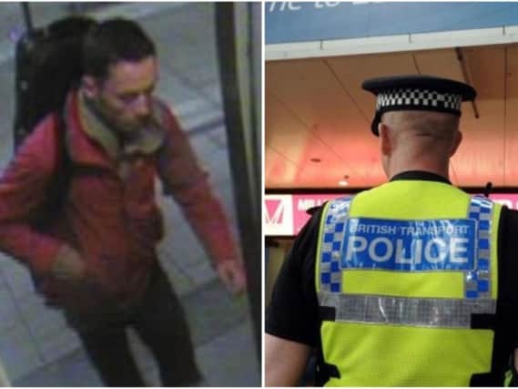 British Transport Police want to identify the man, pictured left, as part of the ongoing investigation into a theft in Leeds.