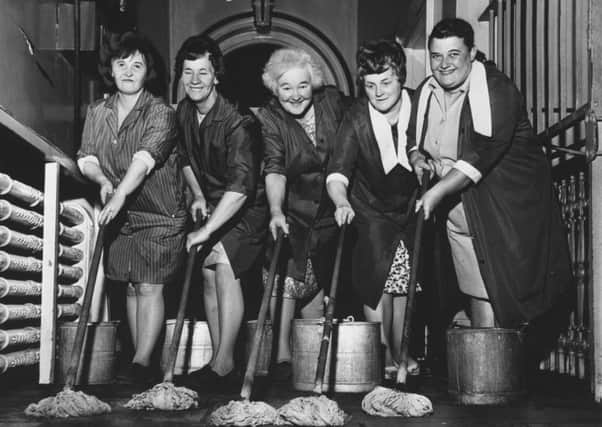 28th August 1970

Morley Town Hall cleaners.
Left to right:
Mrs. Jane Stenton, Mrs. Gladys Lyman, Mrs. Irene Thompson, Mrs. Mary Middlebrook and Miss Norma Sibley.