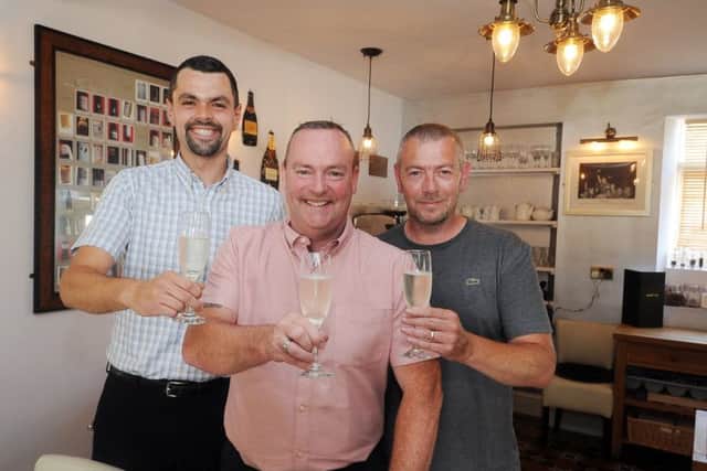 4 July 2018......  New ownership at  Brett's fish n' chip restaurant,  North Lane, Headingley.  Shaun Davies, centre with  Dave Ridealgh and Cameron Gardiner. Picture Tony Johnson.