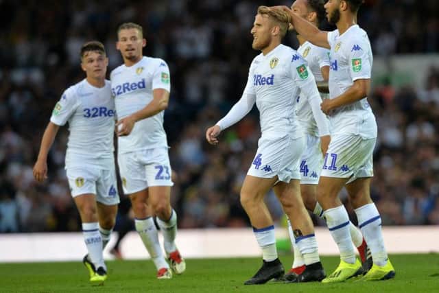 Samuel Saiz celebrates after scoring against Bolton Wanderers at Elland Road.