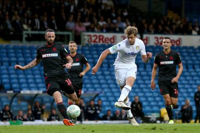 Patrick Bamford scores his first goal for Leeds