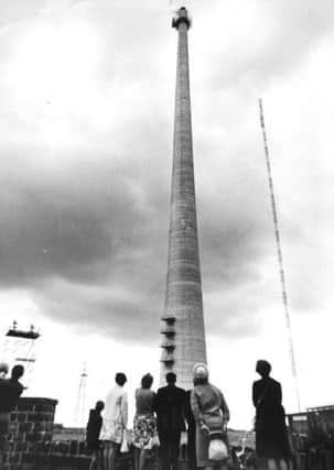 2nd August 1971The TV mast that is drawing the crowds to Emley Moor.