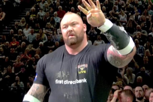 Four times Europe's Strongest Man Thor celebrates earlier this year at Leeds First Direct Arena