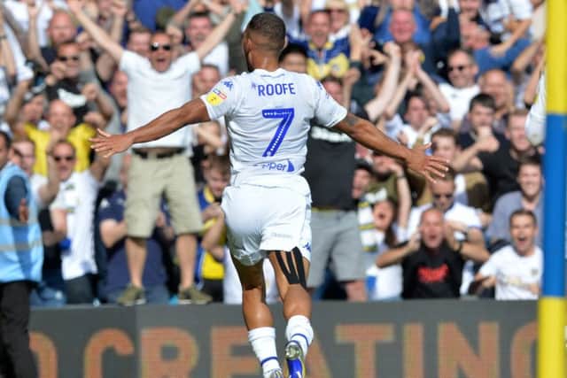 Kemar Roofe celebrates his goal against Rotherham United.