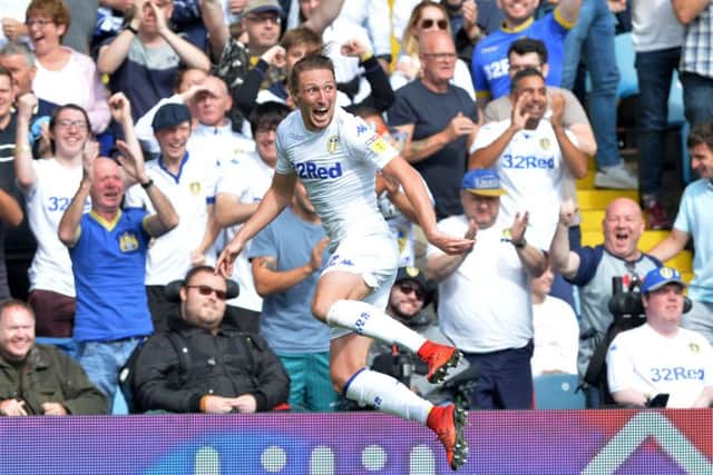 Luke Ayling celebrates his opening goal for Leeds United against Rotherham United.