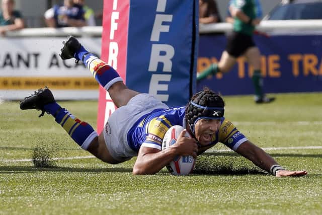 Ashron Golding made a tryscoring return at full-back for Leeds at London but picked up a knock in the final minute. PIC: Max Flego/RLPhotos.com