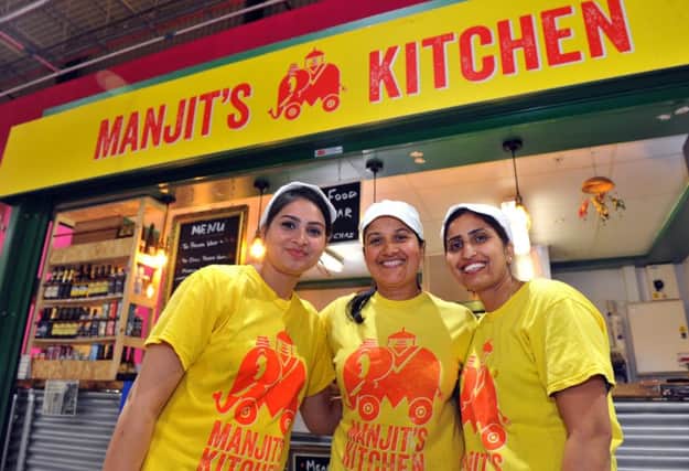 090818  The team at Manjit's kitchen in Leeds Kirkgate Market , l to r... Manpreet Kaur, Manjit Kaur and Sandeep Kaur.YP Mag