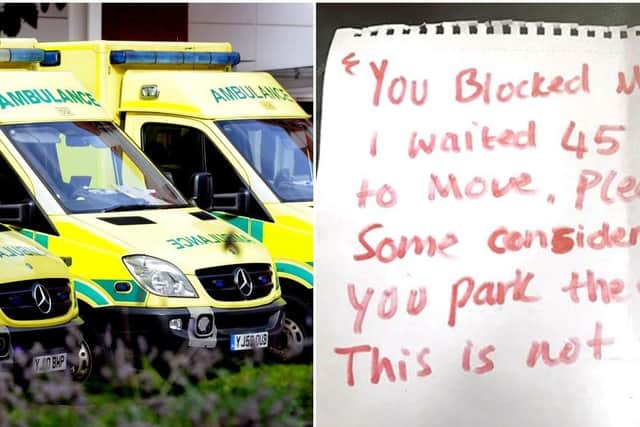 The handwritten note left on the ambulance