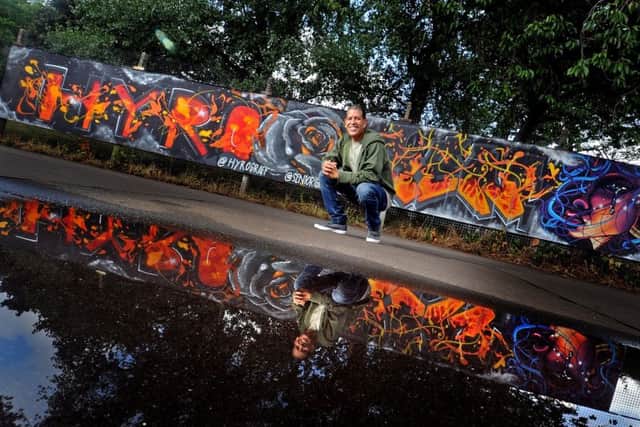 Legendary New York graffiti artist George SEN-One Morillo has teamed up with two local artists and community workers to create a mural in Potternewton Park, Chapeltown, ahead of this weekend's Leeds West Indian Carnival.  Picture Tony Johnson.