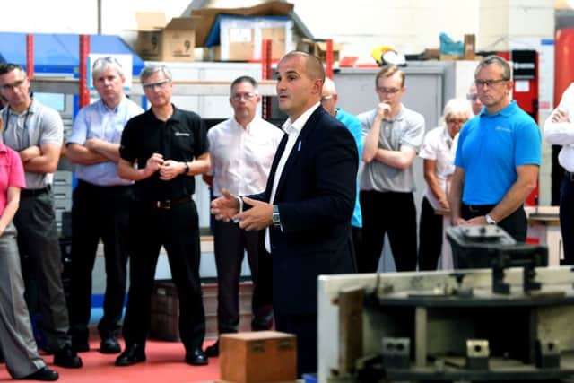Northern Powerhouse Mnister Jake Berry visits CW Fletcher & Sons Ltd in Sheffield.  21st August 2018.