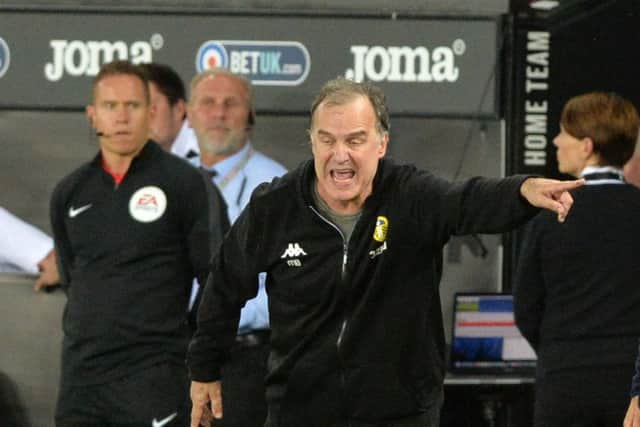 ANIMATED: Marcelo Bielsa barks orders at his Leeds United players.  Picture: Bruce Rollinson