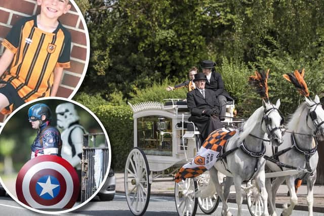 Inset: Stanley Metcalf, and Captain America at his funeral.