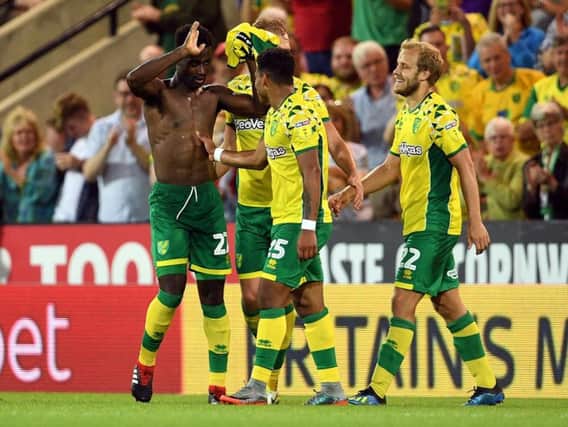 FIRST WIN: Norwich City celebrate Alexander Tettey's strike in Wednesday night's 2-0 win against Preston North End at Carrow Road.