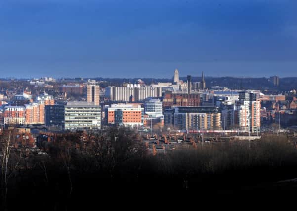 The skyline of Leeds City Centre as seen from Beeston Hill.