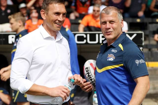 Leeds Rhinos director of rugby Kevin Sinfield and first-team coach James Lowes. PIC: Paul Currie/SWpix.com