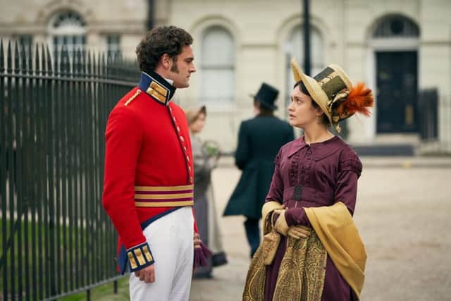 UNIFORM APPROACH: Tom Bateman as Rawdon Crawley and Olivia Cooke as Becky Sharp in a scene from Vanity Fair.