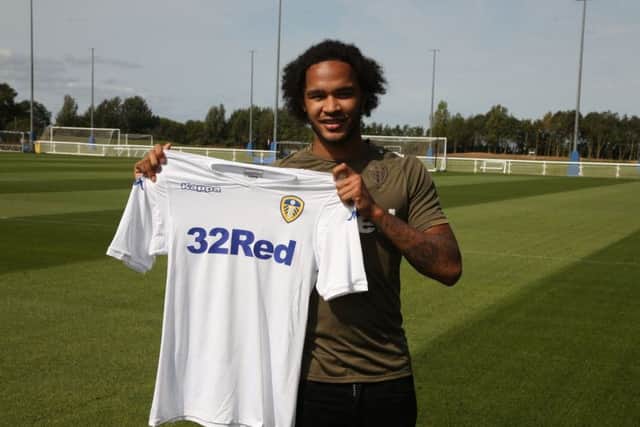 Izzy Brown, pictured with a Leeds United shirt on Thursday afternoon. Picture submitted.
