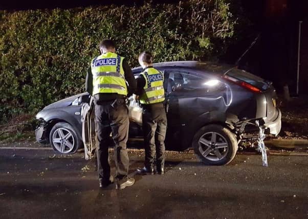 The wrecked car at the scene of the smash. Photo: SWNS
