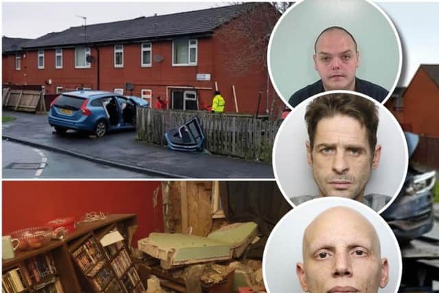 The crash scene in Flaxton Gardens and the three men jailed