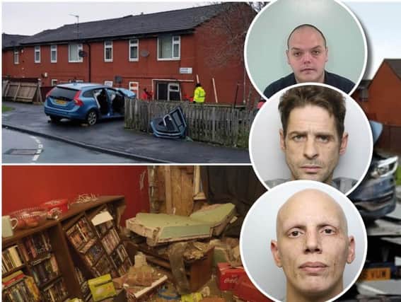The crash scene in Flaxton Gardens and the three men jailed