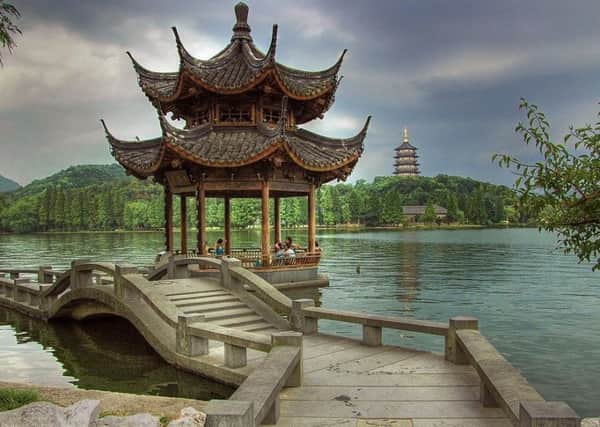 A lakeside view in Hangzhou.