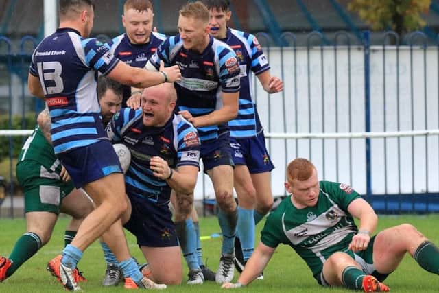 Hunslet Warriors try scorer against Hull Dockers, Dave Norton. Picture: Daniel Hawkhead.