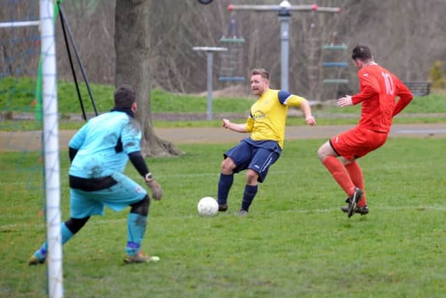 Mirfield Town hat-trick hot shot, Kieran Corley. PIC: Simon Hulme