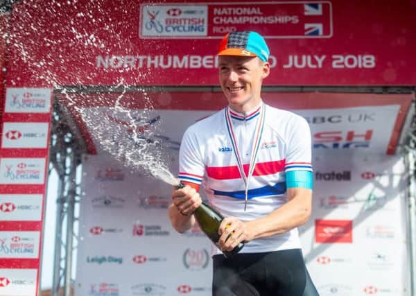 Doncaster's Connor Swift (Madison Genesis) celebrates winning the national road race title (Picture: SWPix.com).
