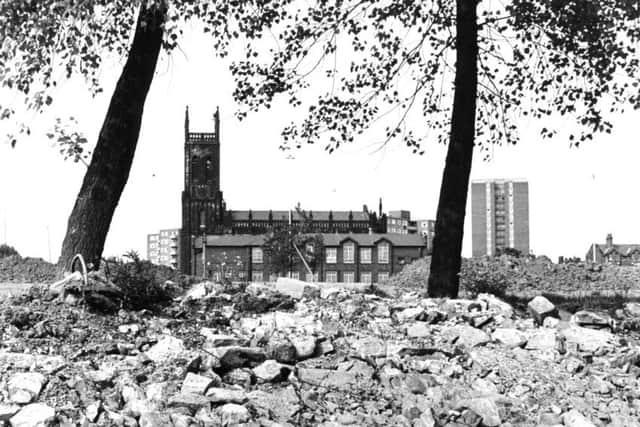 Leeds, June 1978.

A new view of Waterloo Church, St Mary's School, Leeds, now that the last of the Quarry Hill flats has been demolished.