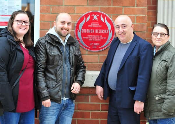 PLAQUE: Relatives of Solomon Belinsky, Sam and Mervyn Brightbart, at The Old Fire Station Gipton. PIC: Gerard Binks