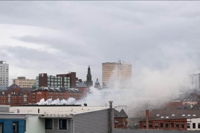 Bob Peters captured this image of smoke rising from the scene of the fire in Lower Briggate, Leeds.