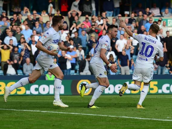 Leeds United's Jack Harrison celebrates levelling the scoreline.