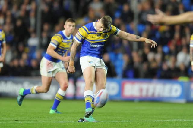 Liam Sutcliffe earns Leeds Rhinos victory over Salford with a late penalty.  Picture: Tony Johnson.