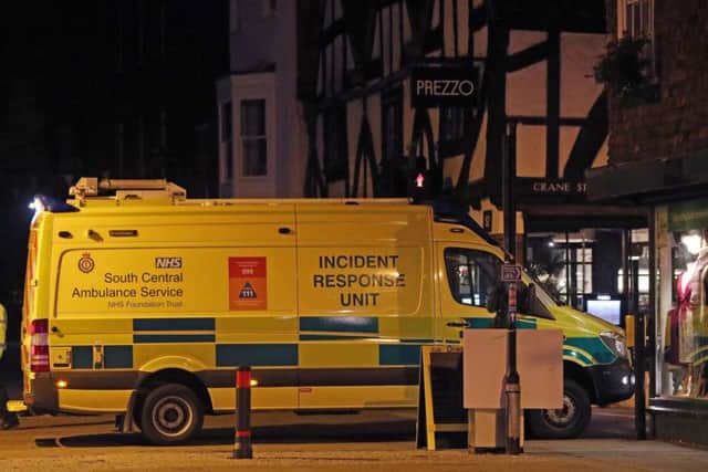 Emergency services outside the Prezzo restaurant in Salisbury, where police have closed streets as a "precautionary measure" after two people were taken ill from the restaurant, amid heightened tensions after the Novichok poisonings. Jonathan Brady/PA Wire