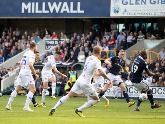 GET IN: Jack Harrison puts Leeds United level at Millwall.