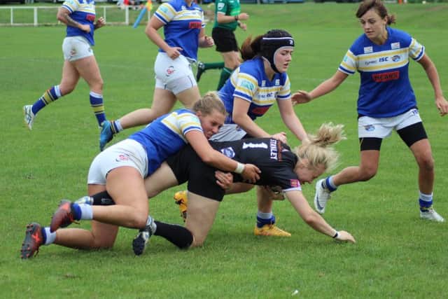 Action from Leeds Rhinos Women's 32-20 victory over Castleford Tigers Women. Picture: Regan Sternik.