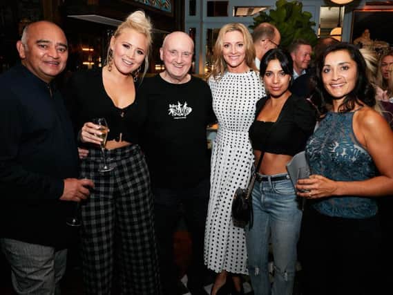 Gabby Logan (centre), is joined by Bhasker Patel (left), Amy Walsh (second left), Fiona Wade (second right) and Rebecca Sarker (right)