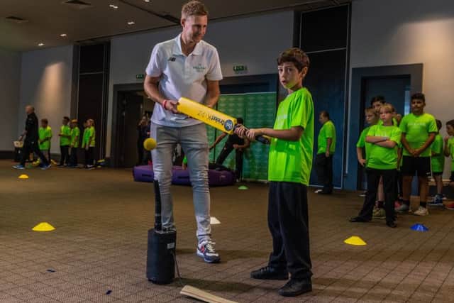 England cricket captain Joe Root helped to launch a nationwide community volunteering project at the Village Hotel Club, in Morley. Around 30 pupils from Morley Newlands Academy took part in the event. Picture: James Hardisty.