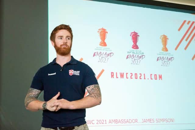 England and Leeds Rhinos captain James Simpson at this year's RL World Cup 2021 launch. PIC: Allan McKenzie/SWpix.com