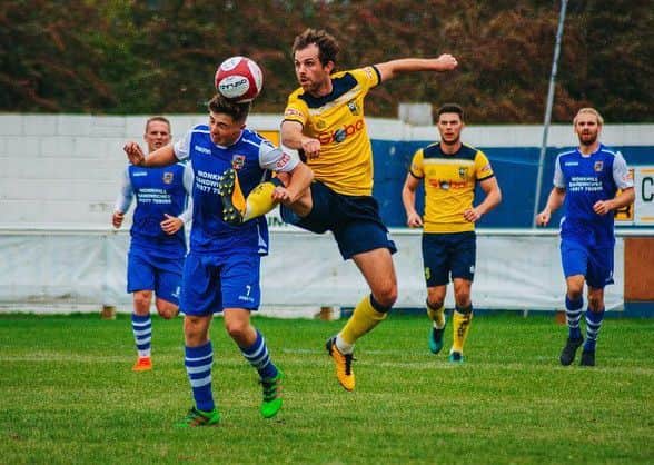 Action from Pontefract Collieries clash with Tadcaster Albion. Picture: Matthew Appleby.