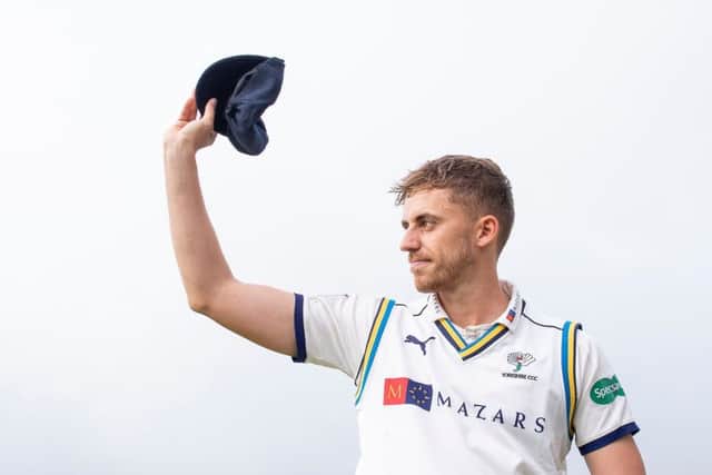 CAP THAT! Yorkshire's Ben Coad receives his county cap from captain Steve Patterson prior to the match against Hampshire. Picture: Allan McKenzie/SWpix.com