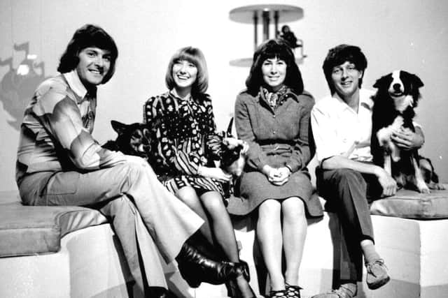 Former Blue Peter presenters (left-right) Peter Purves, Lesley Judd, Valerie Singleton and John Noakes in 1972. Picture: Peter Jordan/PA Wire