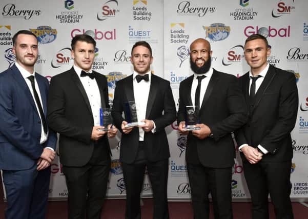 Leeds Rhinos awards 2018:
 from left; Carl Chadwick of Grosvenor Casinos, Tom Briscoe , third, Richie Myler, winner player of year, Jamie Jones-Buchanan, second and Kevin Sinfield (Pictures: Steve Riding)