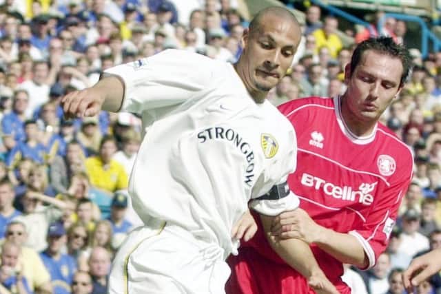 SEPTEMBER 2002: Rio Ferdinand in action against Middlesbrough and ex-Whites star Noel Whelan.
